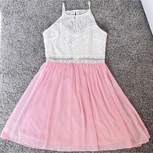 I.N. San Francisco Junior Girl's Dress Sz 11 White Lace Bodice Light Pink Skirt